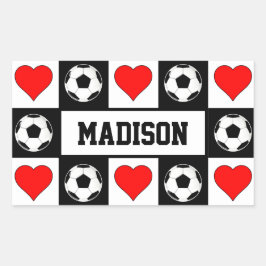 Aangepaste Voetballen en harten voor voetzoekers a Rechthoekige Sticker
