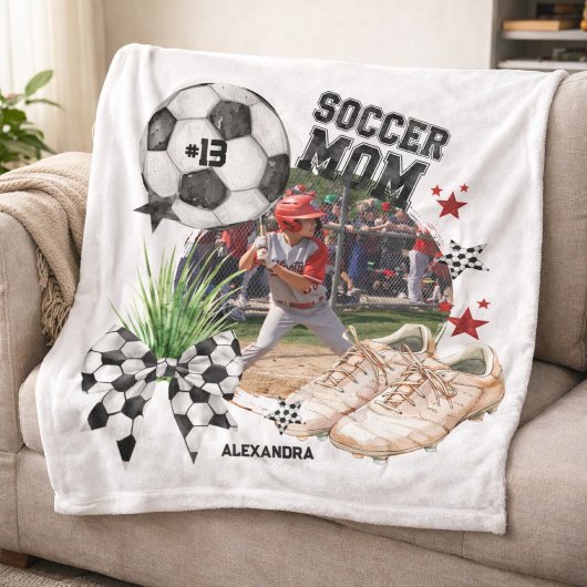 Aangepaste Voetbalmoeder Fotosamenstelling Fleece Deken