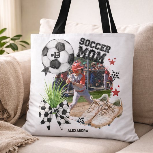 Aangepaste Voetbalmoeder Fotosamenstelling Tote Bag