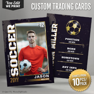 Aangepaste Voetbalruilkaarten Zwart Goud 10 stuks/ Plaatskaartje