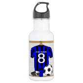 Aangepaste voetbalwedstrijd met zwart en blauw foo waterfles  (Voorkant)