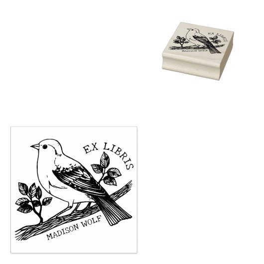 Aangepaste Vogel Ex Libris Boek Rubberstempel (Gestempeld)