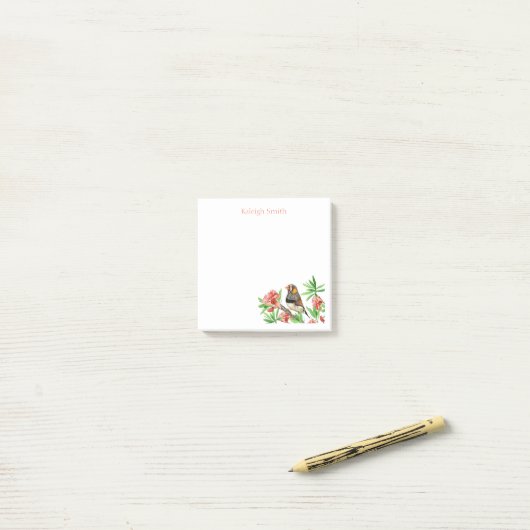 Aangepaste vogel op roze Floral Post Post-it® Notes (Op bureau)