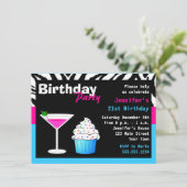 Aangepaste vogeldag cocktail Party roze & Blue Zeb Kaart (Staand voorkant)