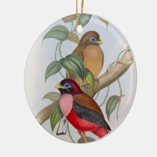 Aangepaste  vogelillustratie + tekst kerst keramisch ornament (Links)