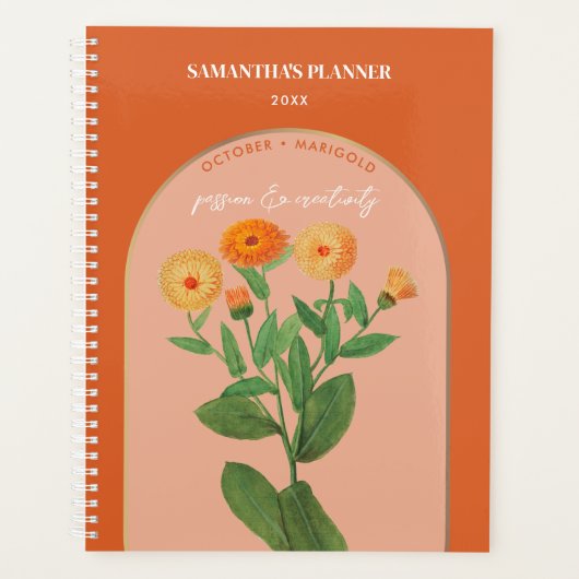Aangepaste vogelmaand oktober Marigold Planner (Voorkant)