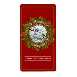 Aangepaste vogels in needles rode bessen etiket