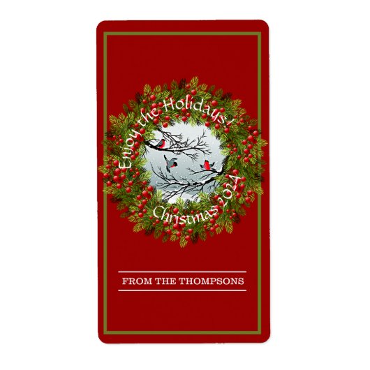 Aangepaste vogels in needles rode bessen etiket (Voorkant)