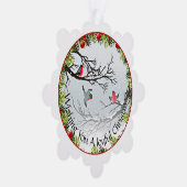 Aangepaste vogels in needles rode bessen ornament kaart (Rechts)