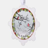 Aangepaste vogels in needles rode bessen ornament kaart (Links)