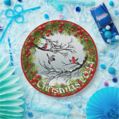 Aangepaste vogels in needles rode bessen papieren bordje (Feest)