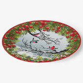 Aangepaste vogels in needles rode bessen papieren bordje (Gekanteld)