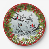 Aangepaste vogels in needles rode bessen papieren bordje (Voorkant)