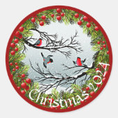 Aangepaste vogels in needles rode bessen ronde sticker (Voorkant)