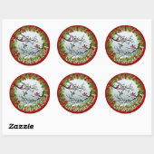 Aangepaste vogels in needles rode bessen ronde sticker (Vel)