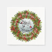 Aangepaste vogels in needles rode bessen servet (Voorkant)
