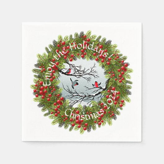 Aangepaste vogels in needles rode bessen servet (Voorkant)