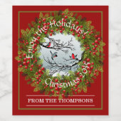 Aangepaste vogels in needles rode bessen wijn etiket (Enkel label)