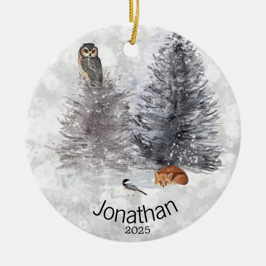 Aangepaste vogelvogel-wintercabine keramisch ornament (Voorkant)