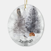 Aangepaste vogelvogel-wintercabine keramisch ornament (Links)