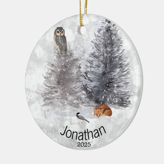 Aangepaste vogelvogel-wintercabine keramisch ornament (Links)
