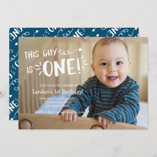 Aangepaste Volledige Foto Eerste Verjaardag Uitnod Kaart (Voorkant / Achterkant)