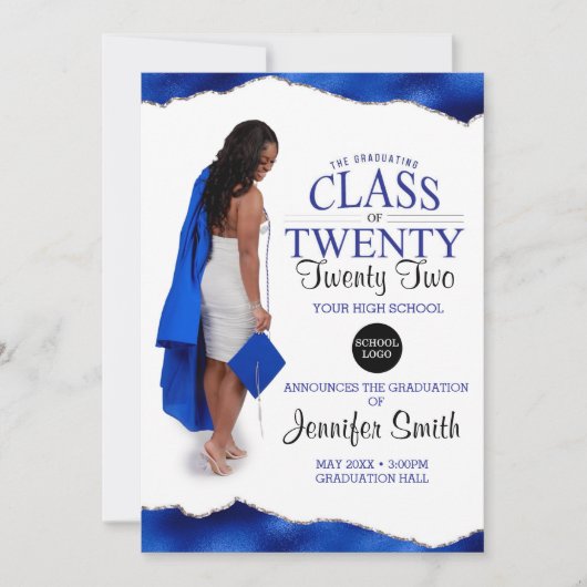 Aangepaste volledige hoofdfoto Blauwe Afstuderen u Kaart (Voorkant)