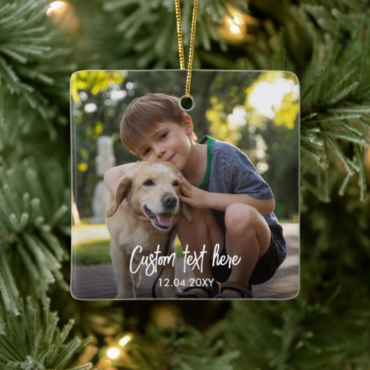 Aangepaste volledige twee foto script tekst kerst keramisch ornament (Boom)