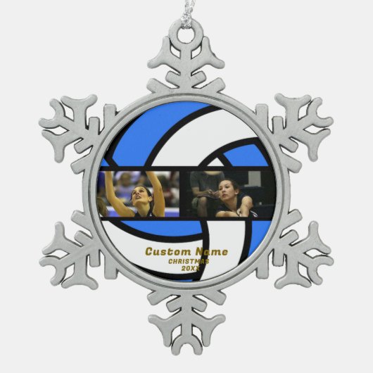 Aangepaste Volleybal Gepersonaliseerde Foto Orname Tin Sneeuwvlok Ornament (Voorkant)
