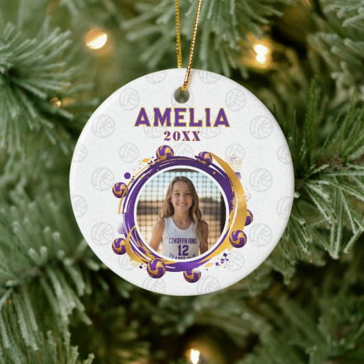 Aangepaste Volleybal Speler Foto Kerstmis Keramisch Ornament (Boom)