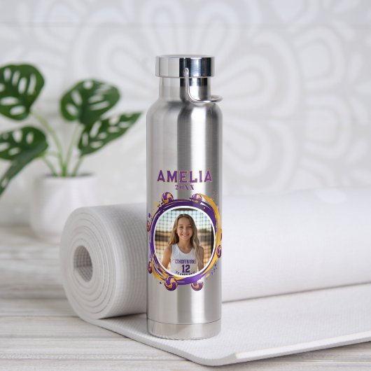 Aangepaste Volleybal Speler Foto Sport Waterfles (Yoga (Gedraaid) )