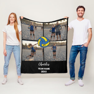 Aangepaste Volleybal Speler Fotocollage met Naam Fleece Deken