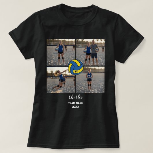 Aangepaste Volleybal Speler Fotocollage met Naam T-shirt (Design voorkant)