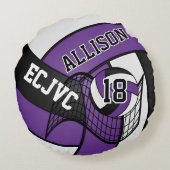 Aangepaste volleybal 🏐 sport-Paars, wit en zwart Rond Kussen (Achterkant)