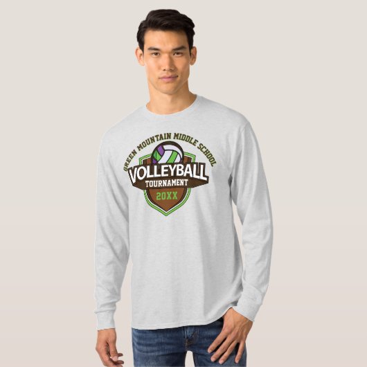 Aangepaste volleybal toernooi jaar naam nummer t-shirt (Voorkant volledig)