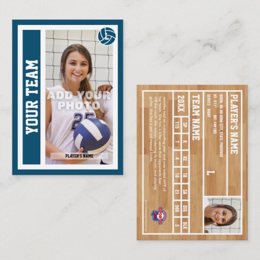 Aangepaste Volleybal Trading Kaart (Ocean Blue) Contactkaartje (Voorkant / Achterkant)