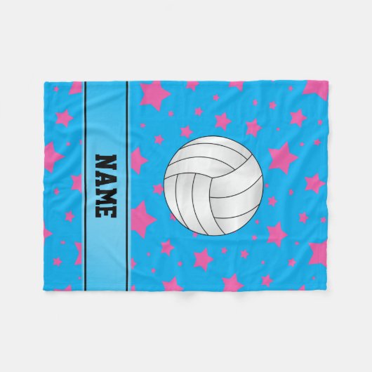 Aangepaste volleybalblauwe roze sterren fleece deken (Voorkant (Horizontaal))