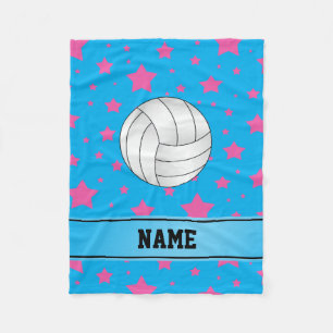 Aangepaste volleybalblauwe roze sterren fleece deken