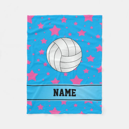 Aangepaste volleybalblauwe roze sterren fleece deken (Voorkant)