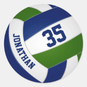 Aangepaste volleybalspeler naam blauw groen ronde sticker (Voorkant)