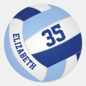 Aangepaste volleybalspeler Naam Blauw Wit Ronde Sticker (Voorkant)