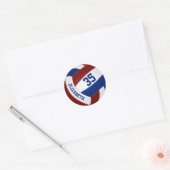 Aangepaste volleybalspeler naam Maroon Blue Ronde Sticker (Envelop)