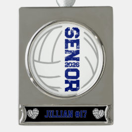 Aangepaste volleybalspeler Senior jaar gestresst Verzilverd Banner Ornament