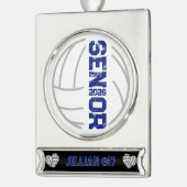 Aangepaste volleybalspeler Senior jaar gestresst Verzilverd Banner Ornament (Links)