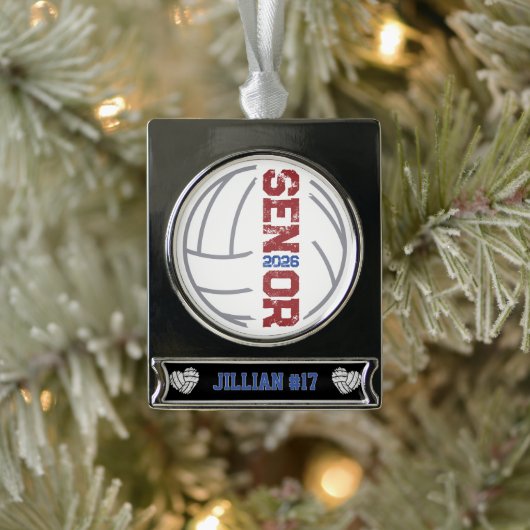 Aangepaste volleybalspeler Senior jaar gestresst Verzilverd Banner Ornament (Boom)