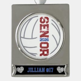 Aangepaste volleybalspeler Senior jaar gestresst Verzilverd Banner Ornament