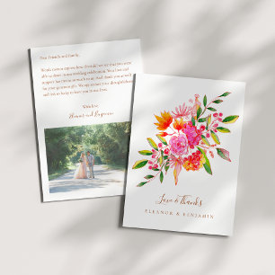Aangepaste Voorgeprinte Roze Oranje Bloemige Huwel Bedankkaart