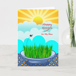 Aangepaste voorkant Fijne Norooz voor mama, Sabzeh Feestdagen Kaart
