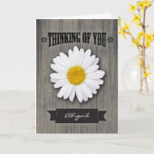 Aangepaste voornaam, Denken aan u, Rustic Daisy Kaart (Gele Bloem)