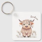 Aangepaste voornaam Schattige Modern Boho Highland Sleutelhanger (Voorkant)